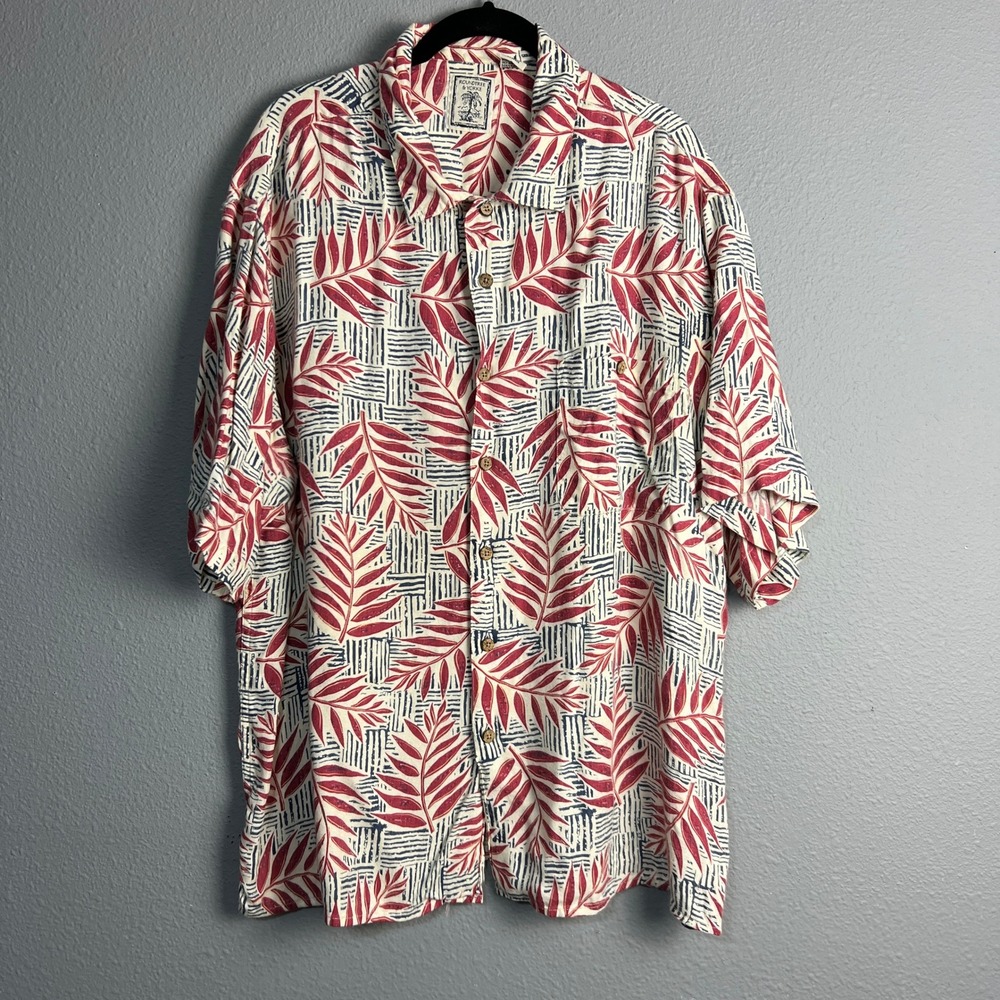 Roundtree & Yorke Rayon Hawaiian Fun Party Shirt Tropical Leaves Print Cruise XL
